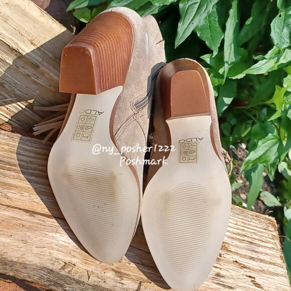 ＡＬＤＯ Tan Fringe Suede Booties - Picture 6 of 8
